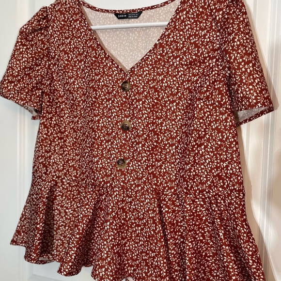 SHEIN Tops - Red Top with Floral Pattern NWOT